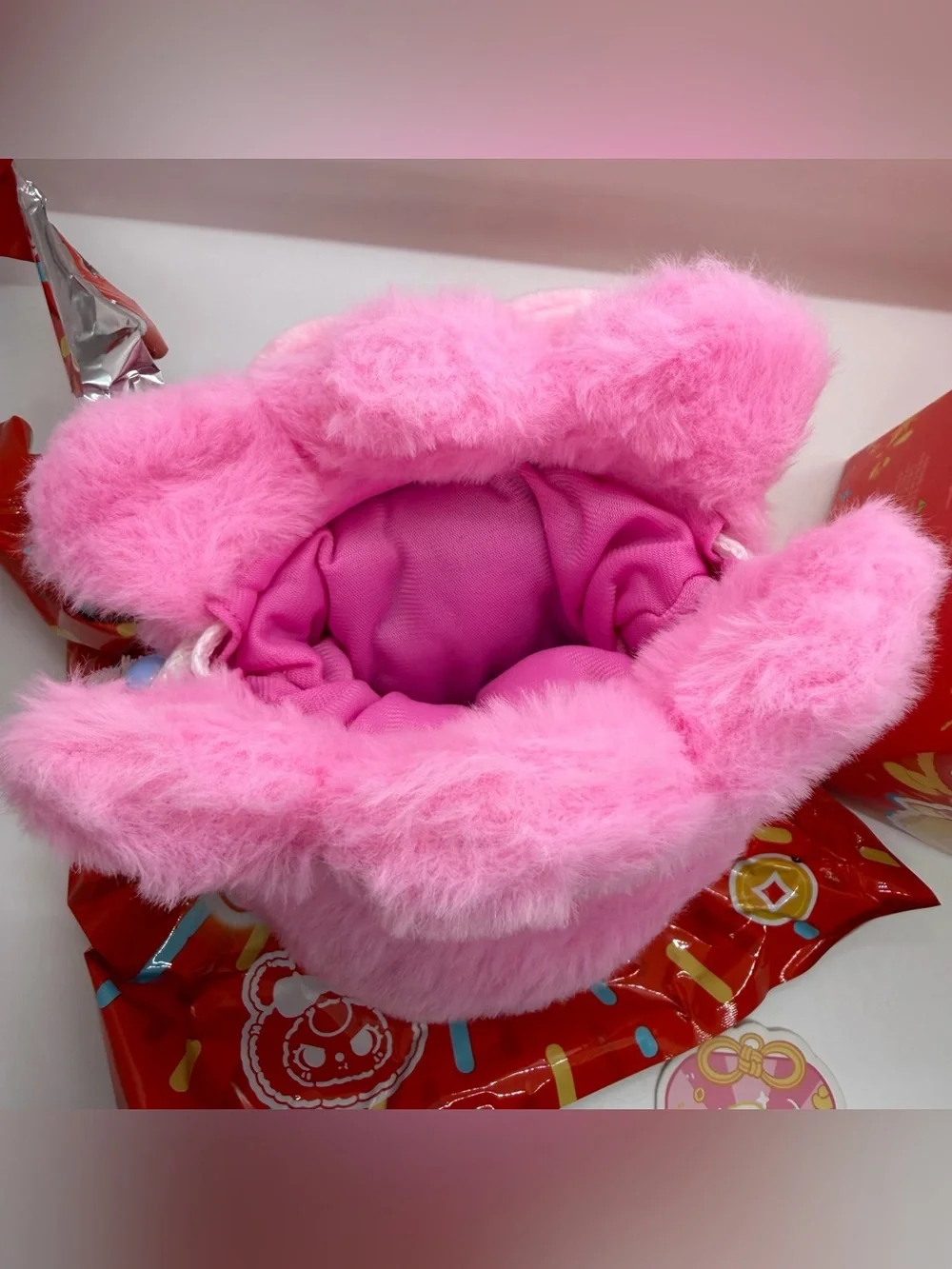 Baby Three Good Luck Bag Confirmed Pink Bow Plush Beaded String Pouch Bag
